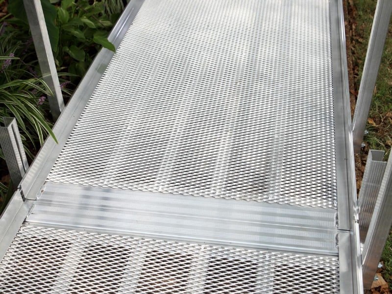 Close-up of aluminum wheelchair ramp expanded metal surface option