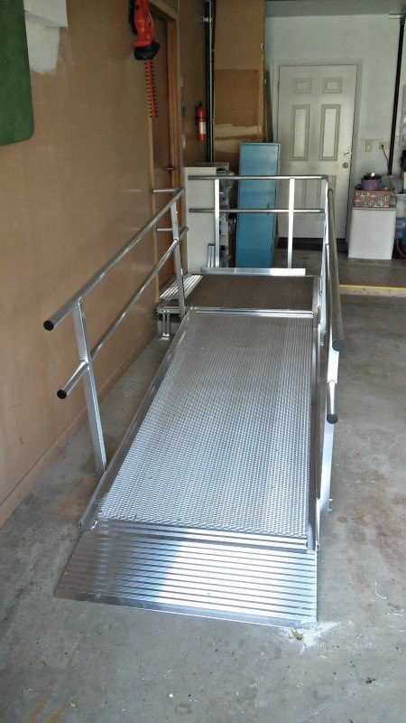 Modular residential wheelchair ramp in garage in Wheeling, Illinois