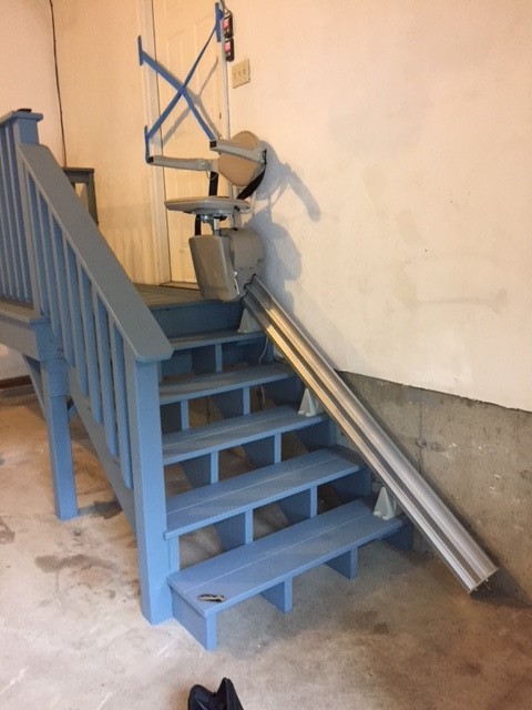 Bruno Elan stairlift in garage in Shrewsbury Connecticut