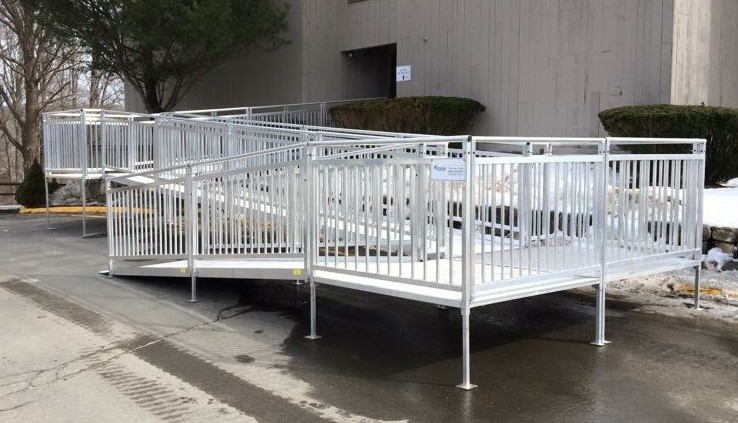 Commercial aluminum ramp installed outside of office building