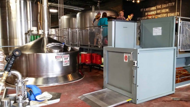 commercial wheelchair lift installed by Lifeway Chicago in Goose Island factory