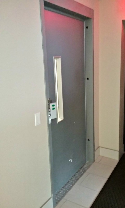 door of commercial platform lift installed in hositway in Cicero by Lifeway Chicago