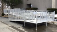 Commercial aluminum ramp installed outside of office building