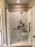 barrier free threshold shower with grab bars in Massachusetts