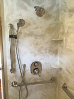shower with glide bar and grab bars