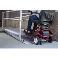 Scooter Getting on Solid Surface Portable Ramp With Handrails