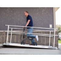 Solid Surface Portable Ramp With Handrails, Installed & In Use, Side View